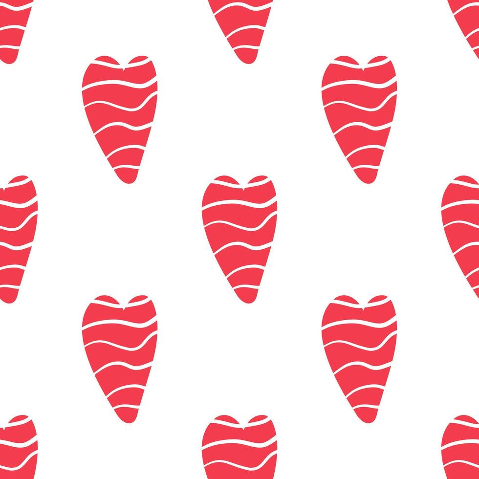 Seamless pattern with red hearts for Valentine's Day in flat doodle style vector