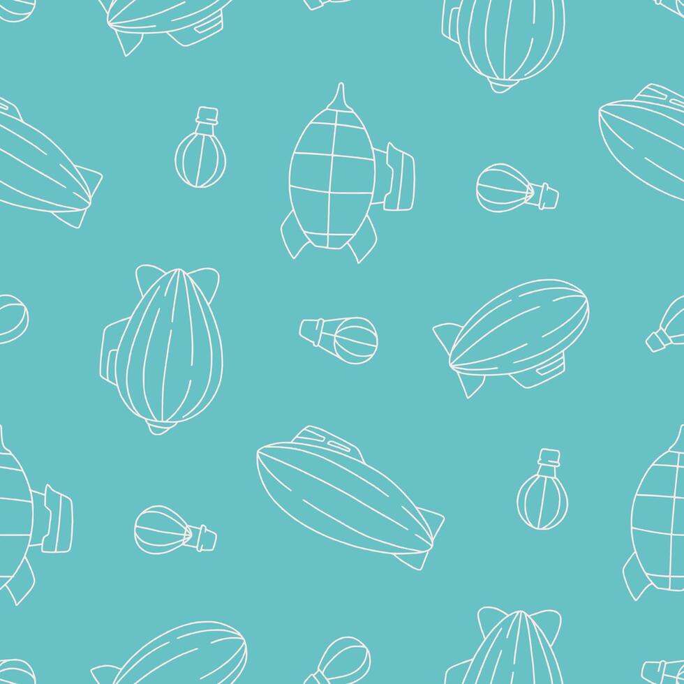 Outline Blimp Zeppelin Balloon Seamless Pattern illustration for Print, Wallpaper, Decoration. vector