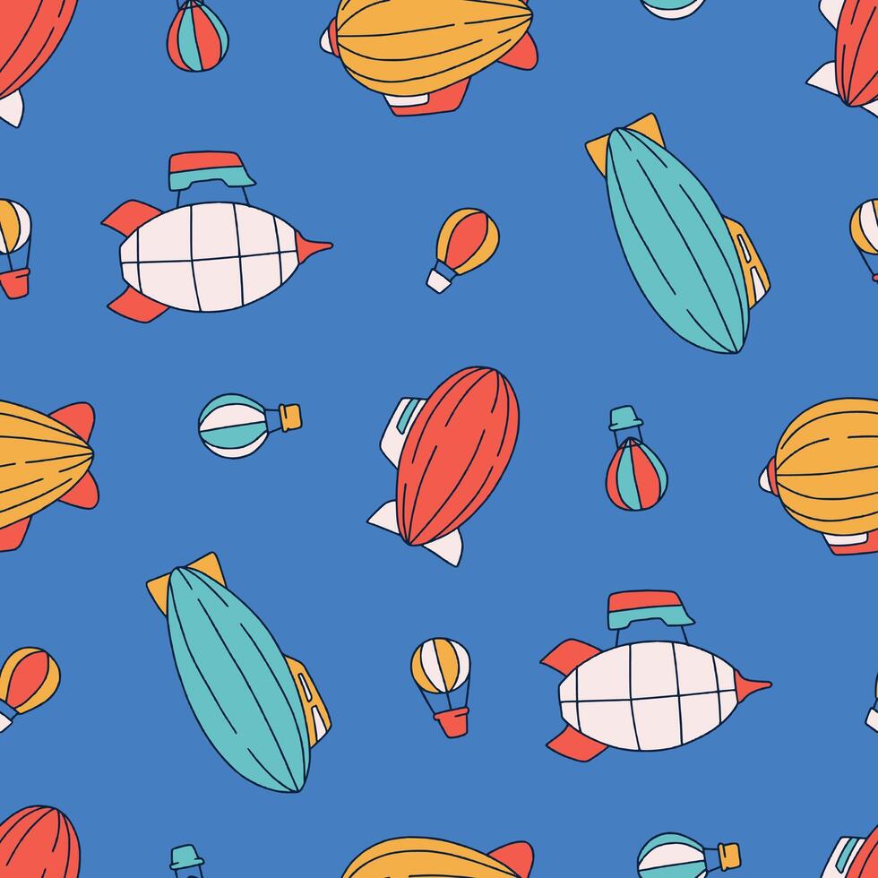 Blimp Zeppelin Balloon Vine Seamless Pattern illustration for Print, Wallpaper, Decoration. vector