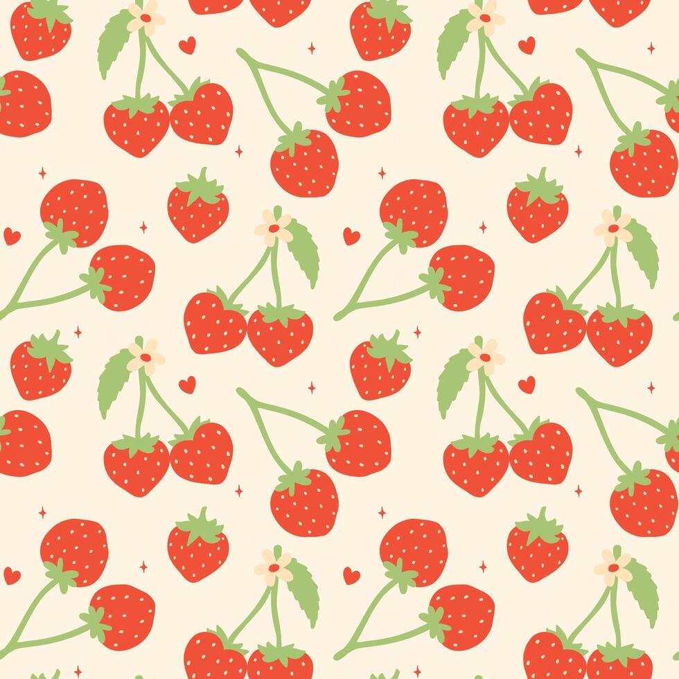 Reto Valentine Strawberry Bow Seamless Pattern isolated on background vector