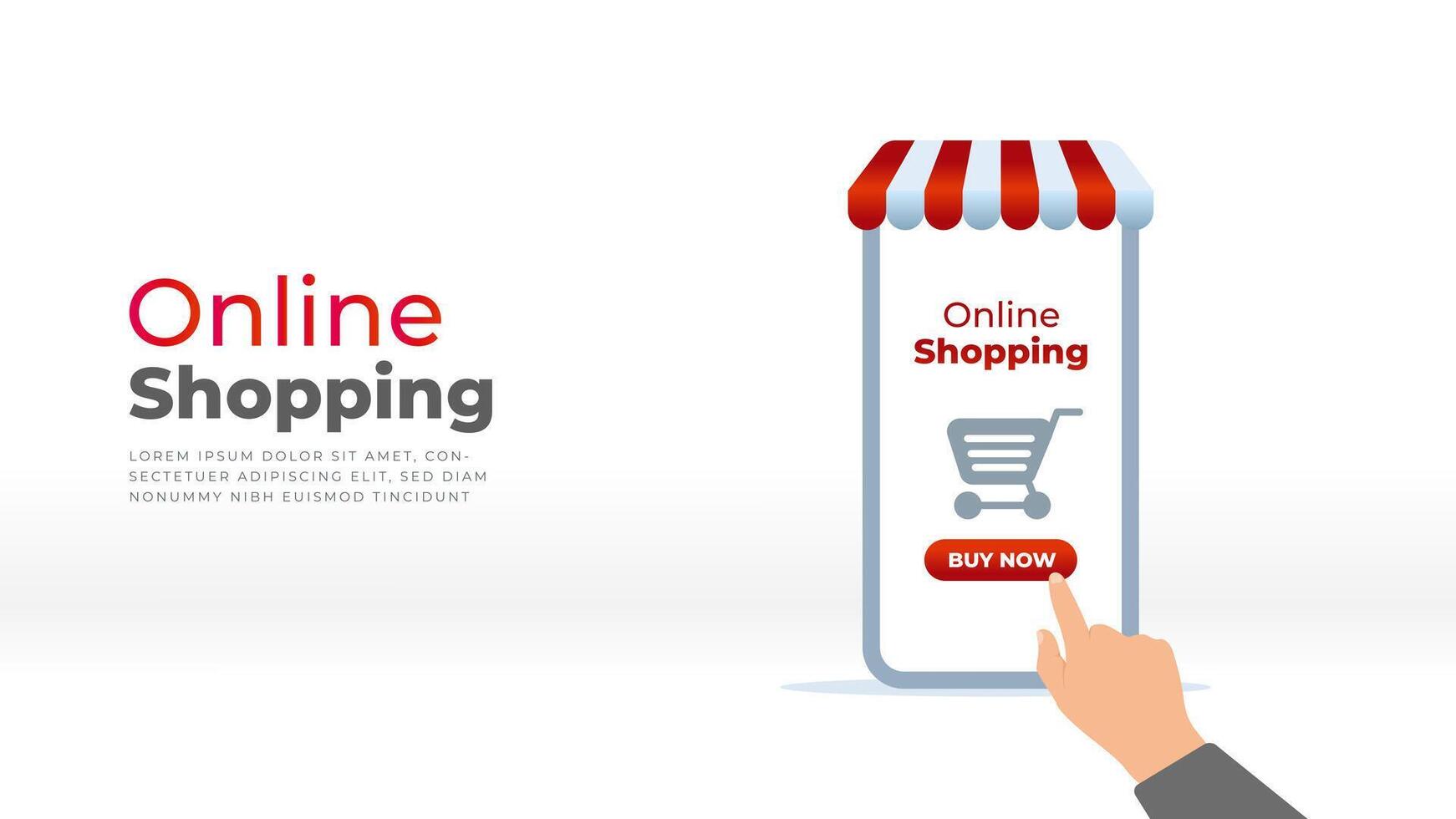 Shopping online on a smartphone with hand pointing on a white background vector