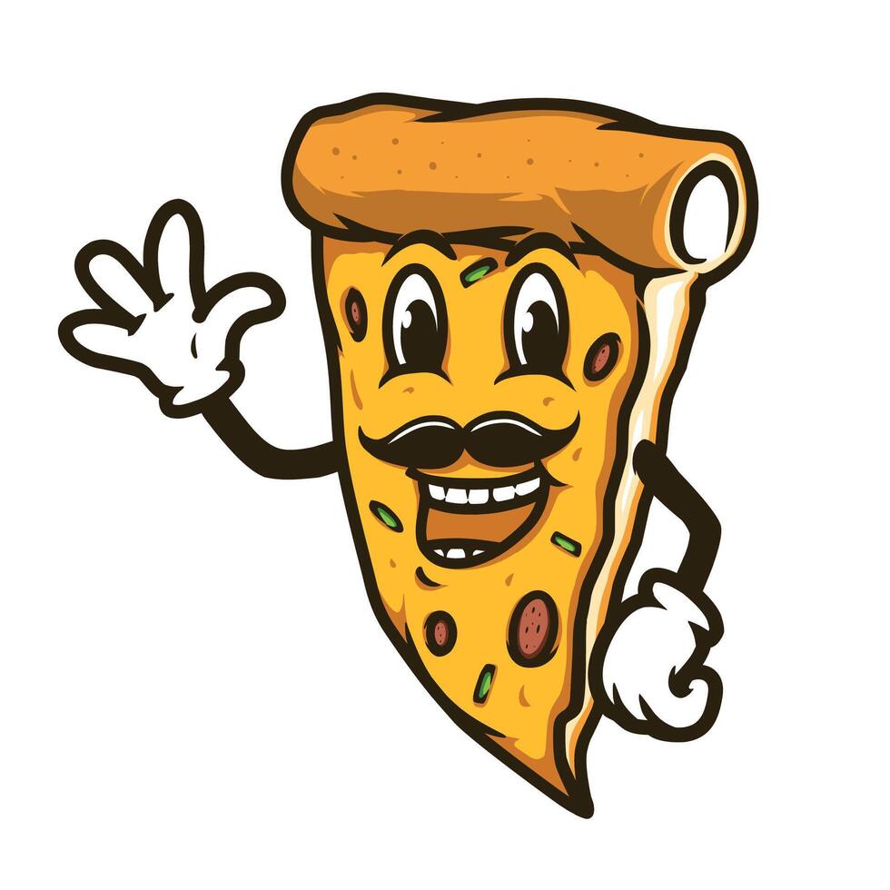 Pizza Character with mustache mascot design vector