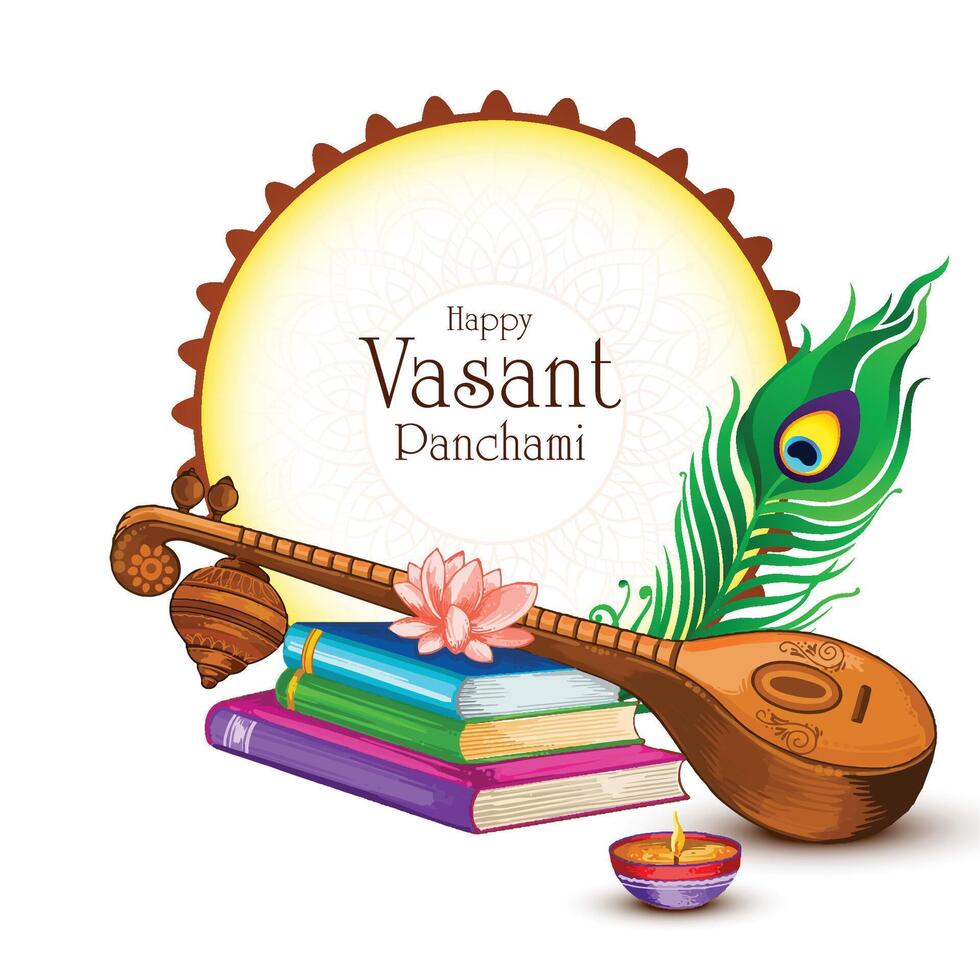 Goddess of wisdom saraswati for vasant panchami India festival background vector