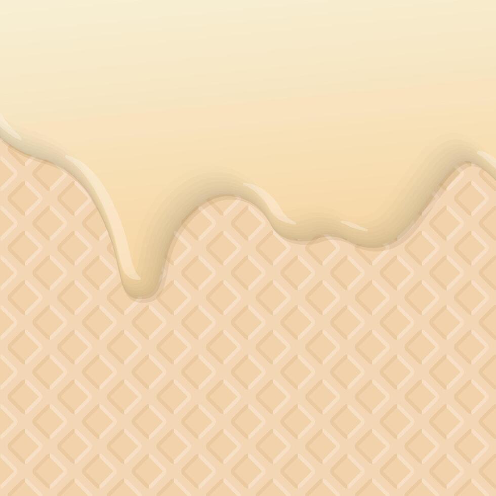 Melted vanilla ice cream dropping on ice cream cone texture square background graphic illustration. vector