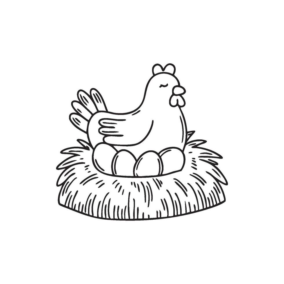 Hen sitting in a cozy nest, guarding its eggs vector