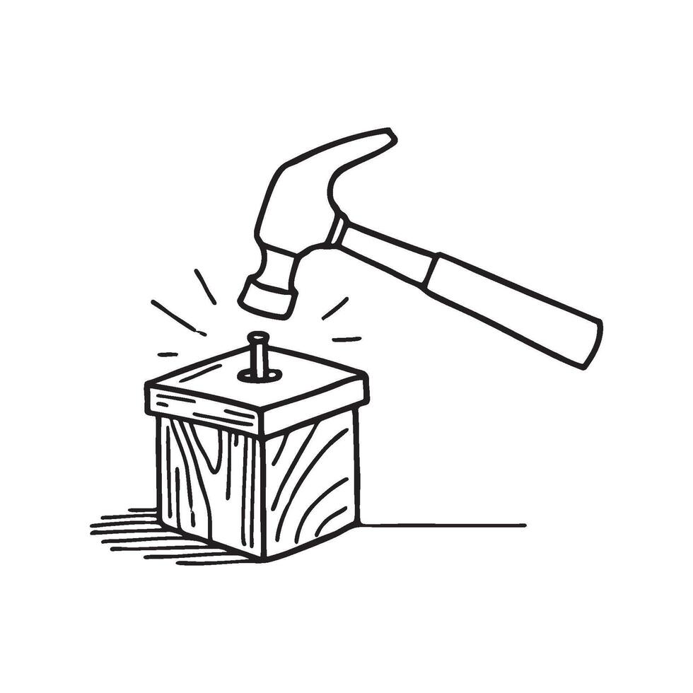 Hammer being used to assemble a small wooden box vector