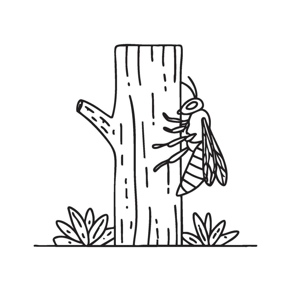 Hornet crawling on the bark of a tree in the forest vector