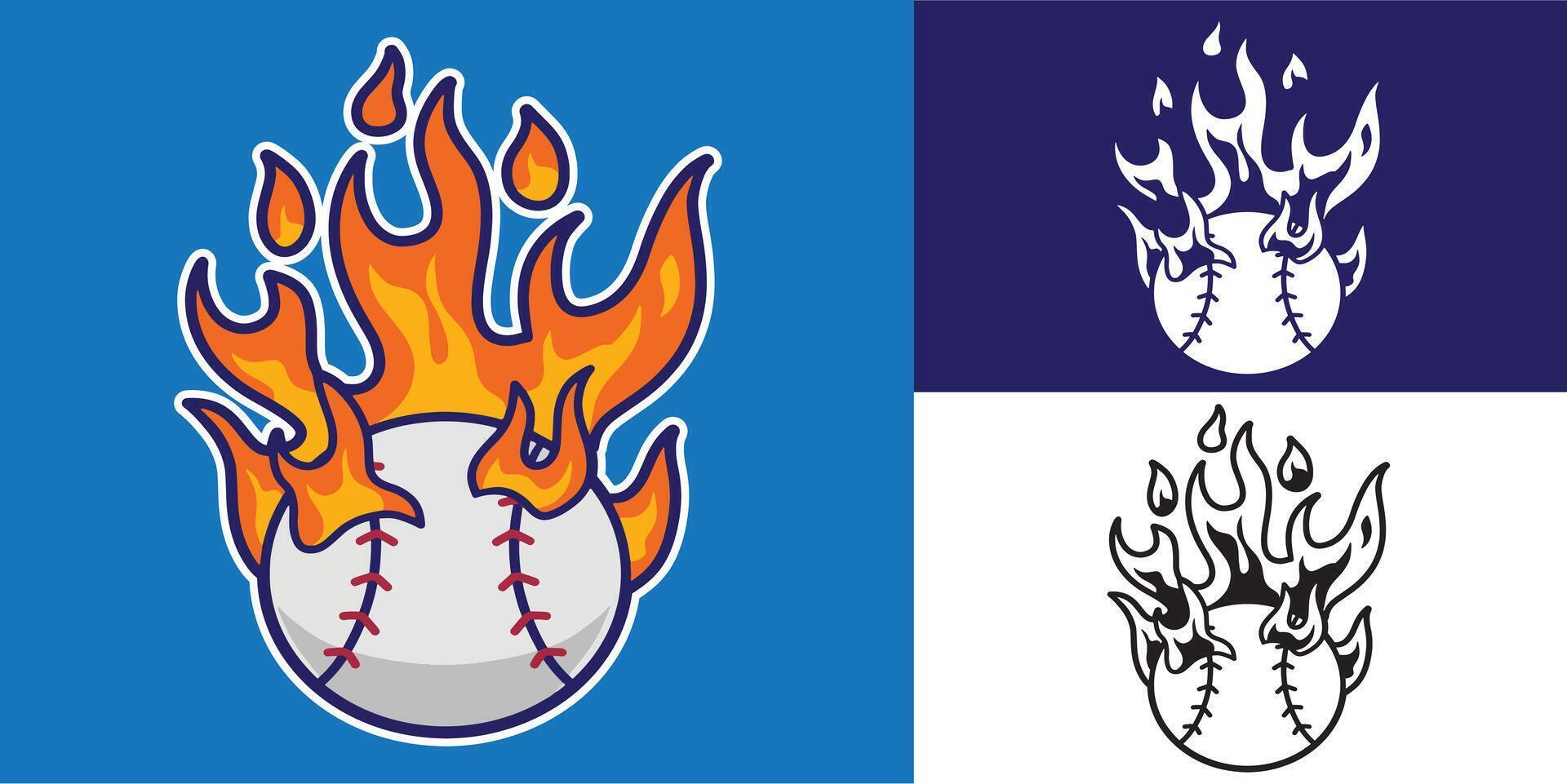 set of baseball with fire good for sticker, badge, element design, logo, club sport, etc vector