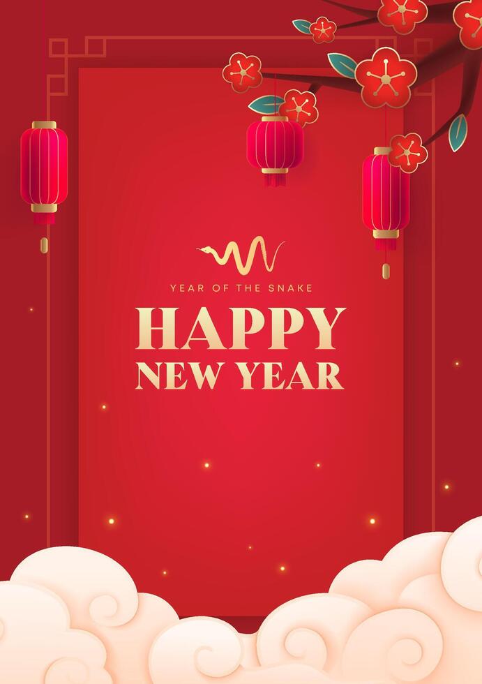 Spring Festival poster design New Year wishes red background vector