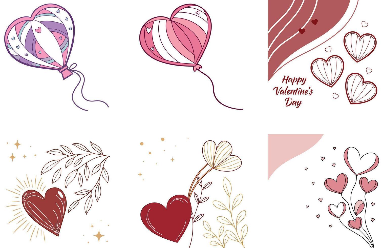 Valentine's day greeting cards with hearts and balloons vector