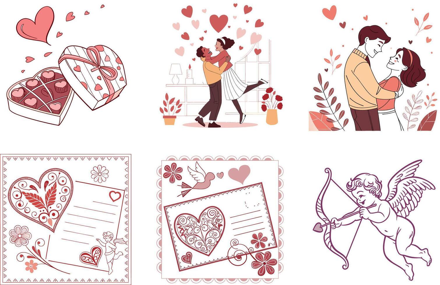 Valentine's day illustrations set vector