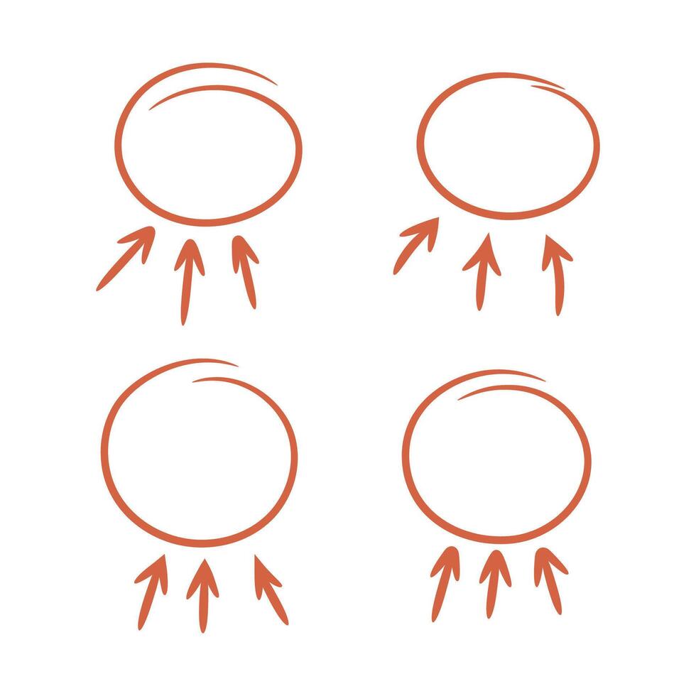 Hand drawn red circle marker set isolated illustration. vector
