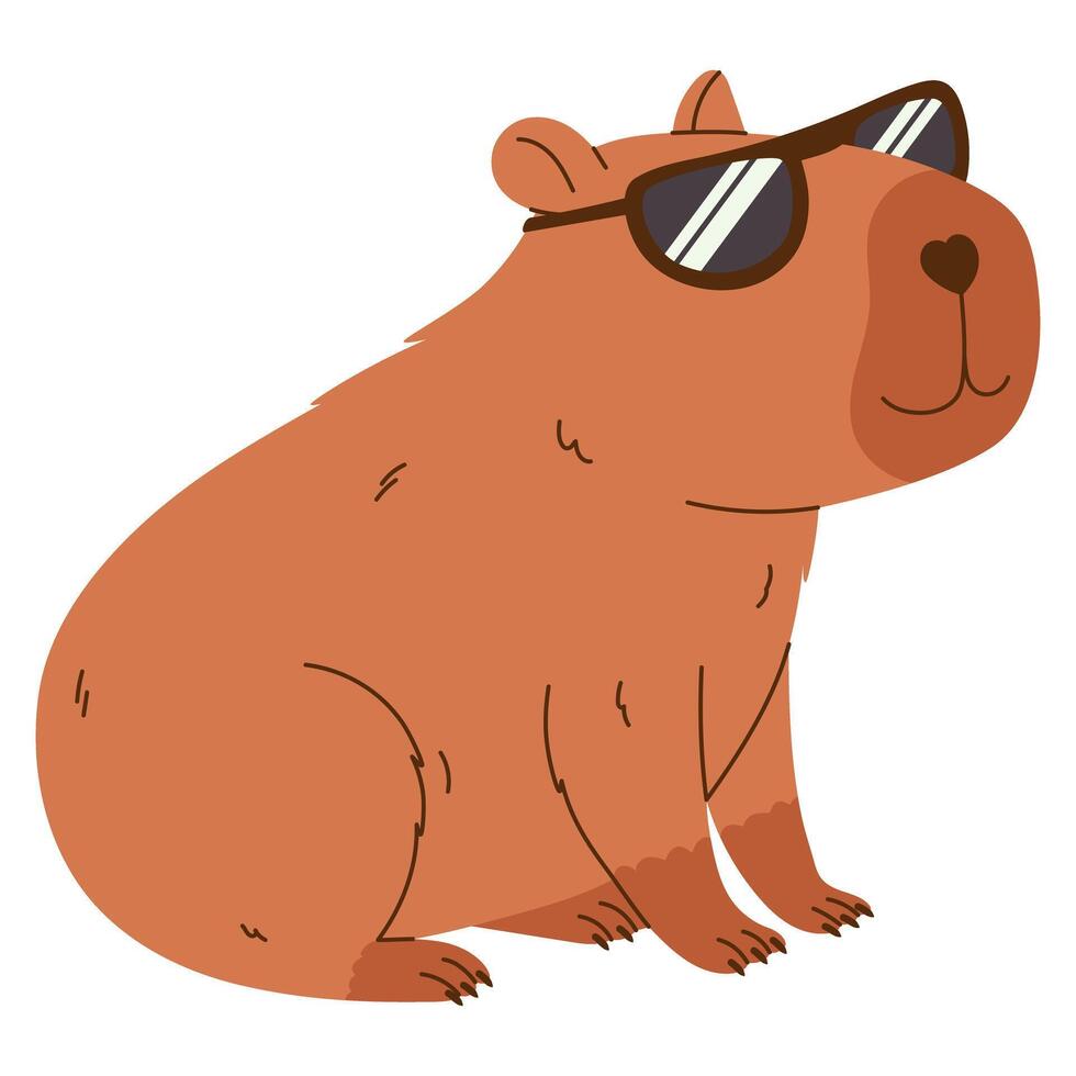 Cute capybara character. Exotic rodent in sunglasses. Hand drawn illustration. vector