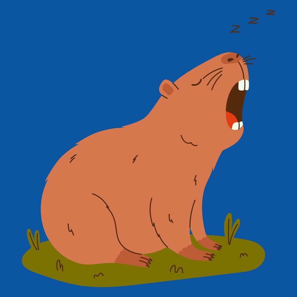 Cute capybara character. Exotic rodent yawning. vector