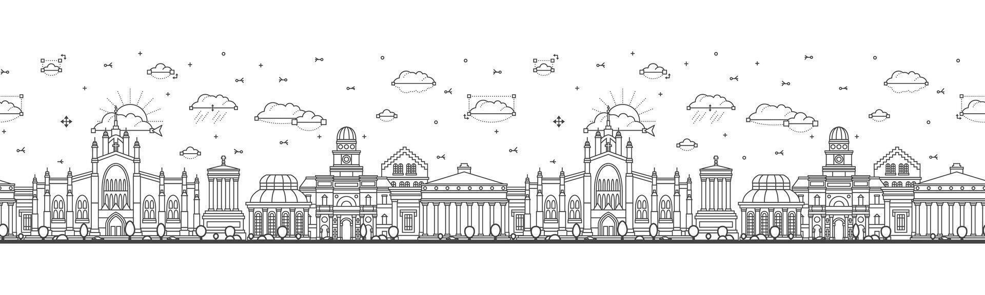 Seamless pattern with outline Edinburgh Scotland City Skyline with Modern and Historic Buildings Isolated on White. Edinburgh Cityscape with Landmarks. vector