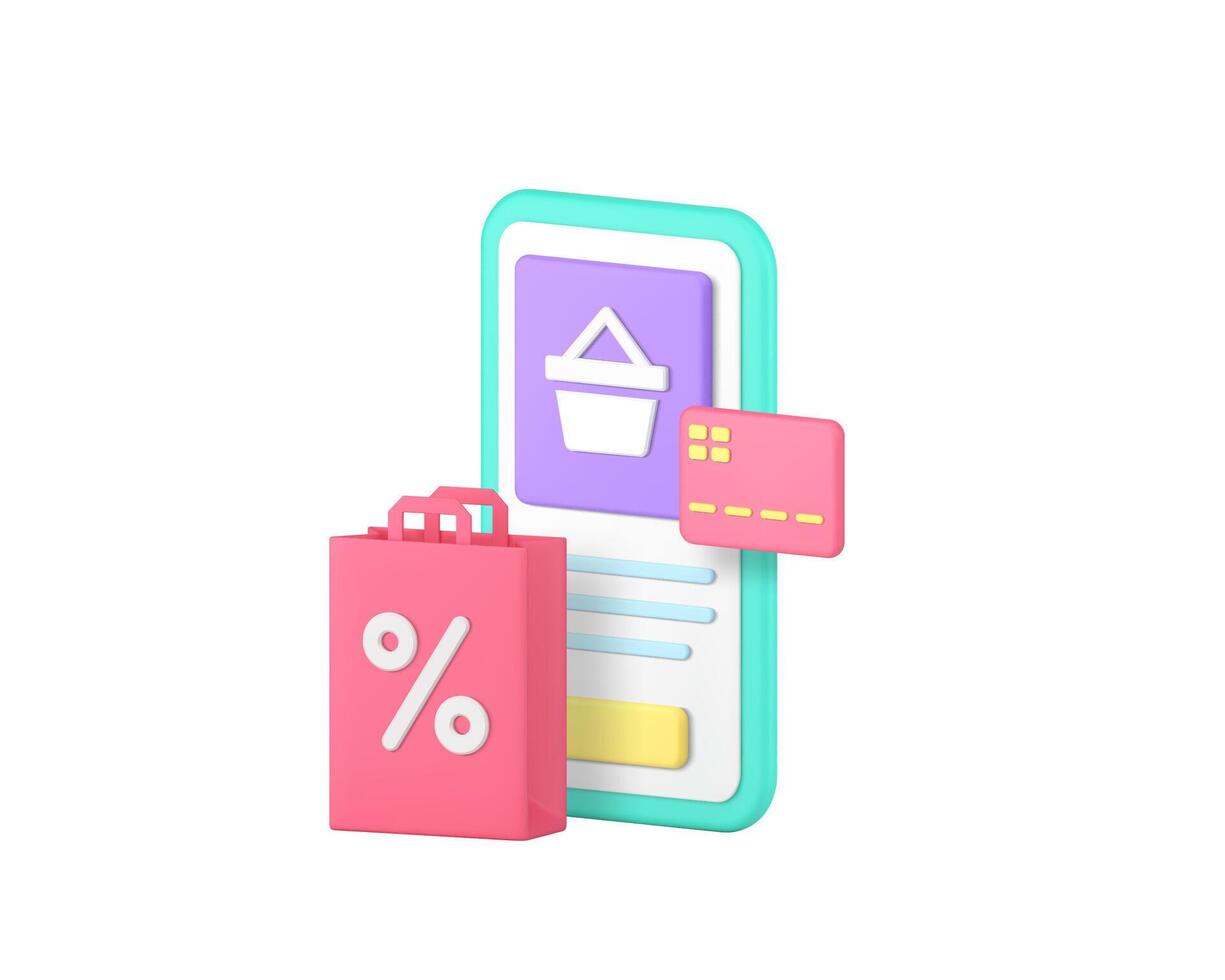 Online shopping marketplace mobile app sale discount 3d icon realistic illustration vector