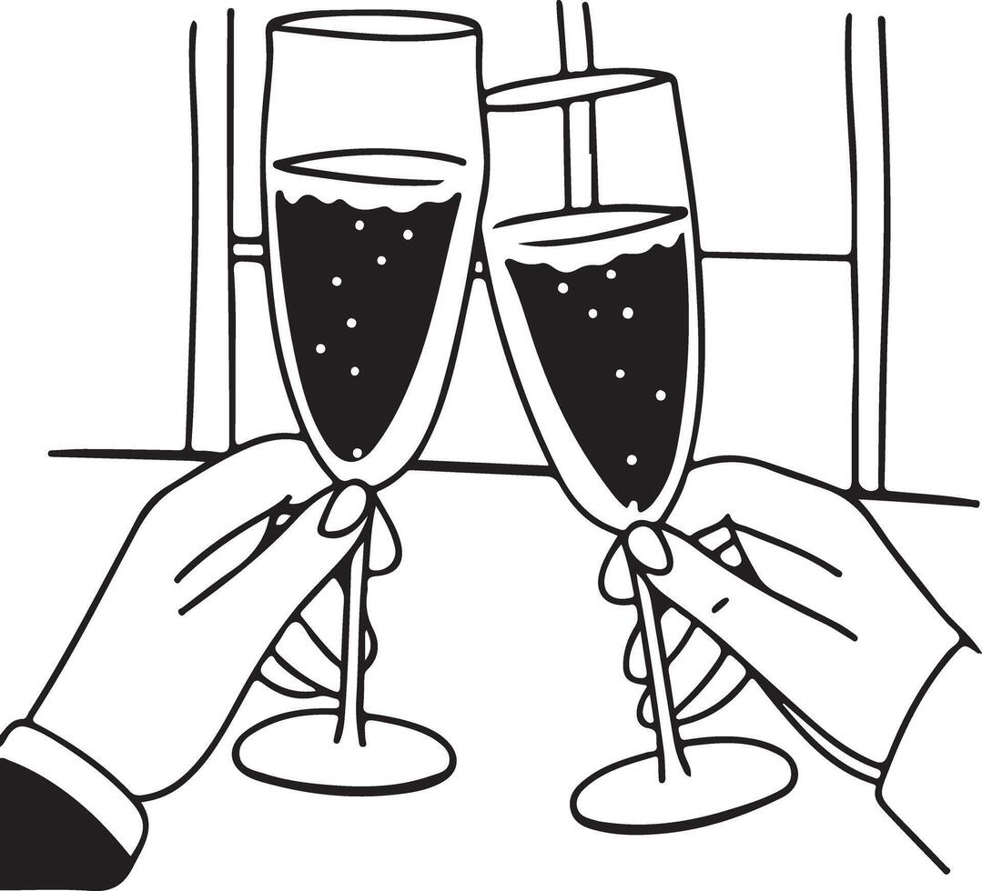 Sparkling Wine Silhouette on Clean White Background vector