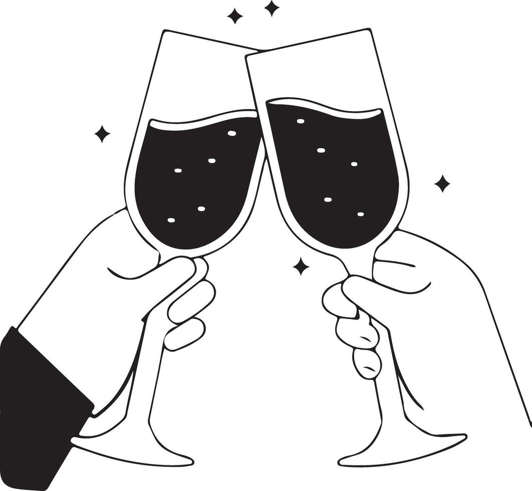 Festive Champagne Bottle and Glass Silhouette vector