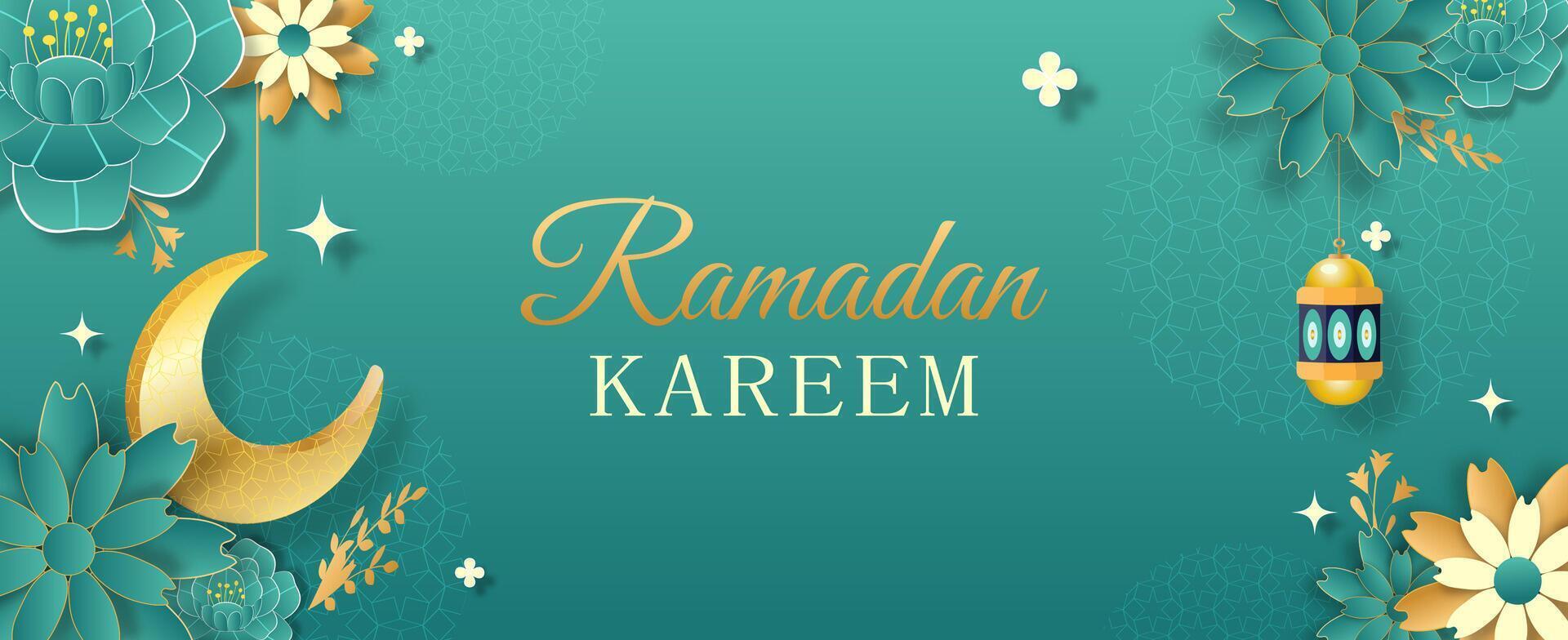 Contemporary design template for Islamic holidays, showcasing botanical elements and festive lanterns vector