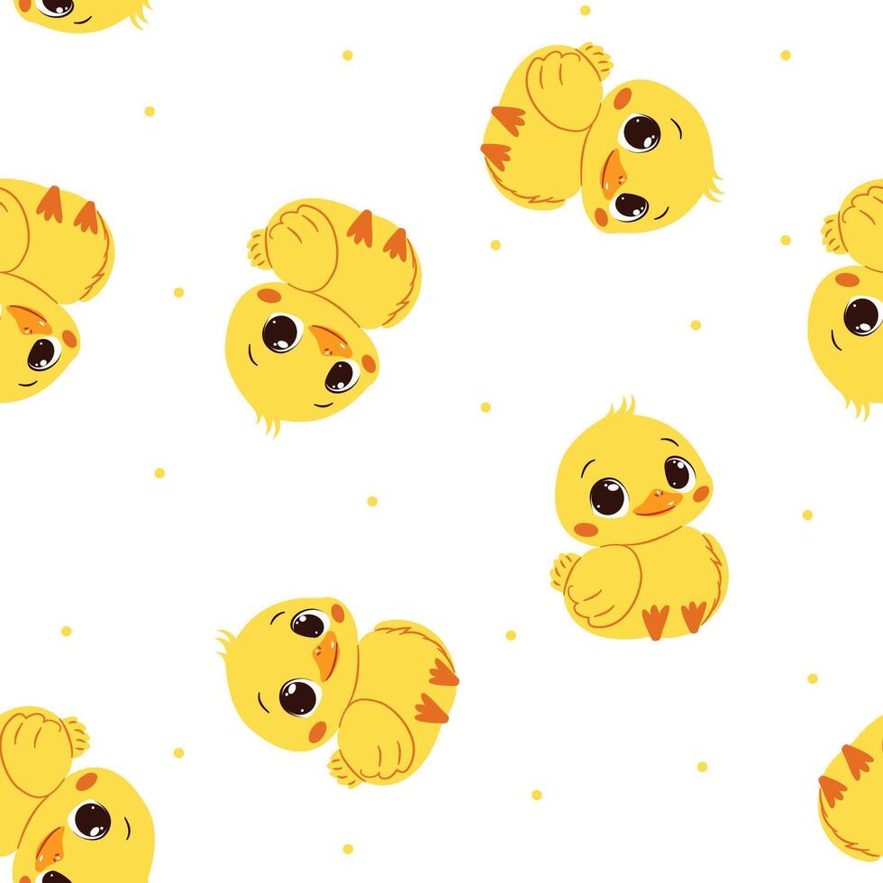 Seamless pattern in a simple childish style. Cute ducks with big eyes on white background vector