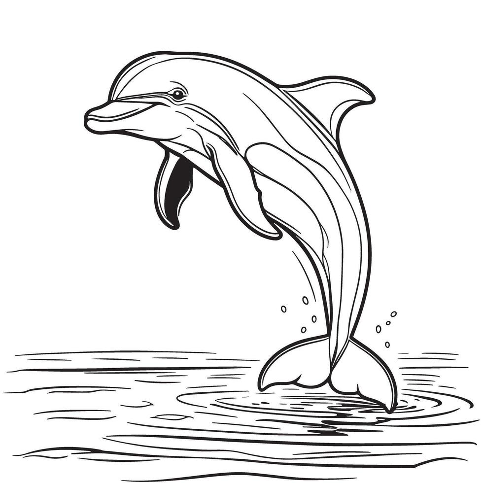 Jumping Dolphin Coloring Page - Fun Marine Animal Illustration for Kids vector
