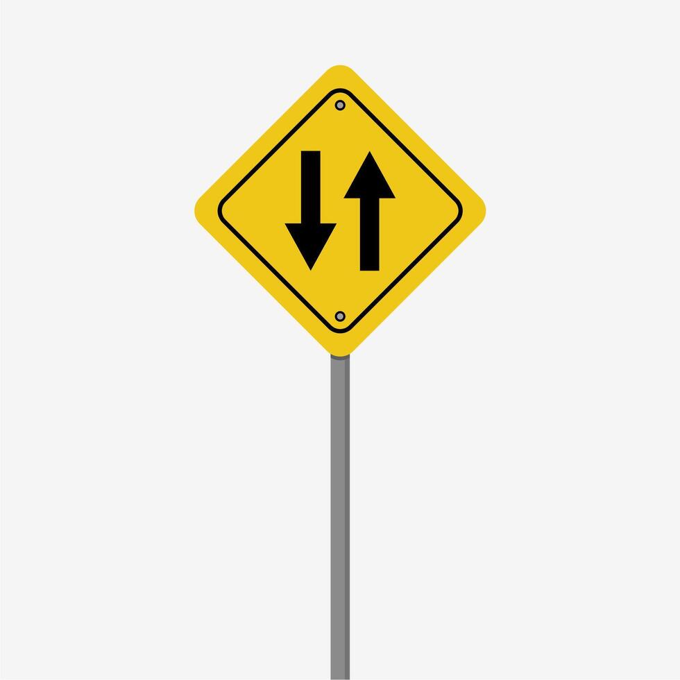 Yellow road sign with two arrows on white background vector