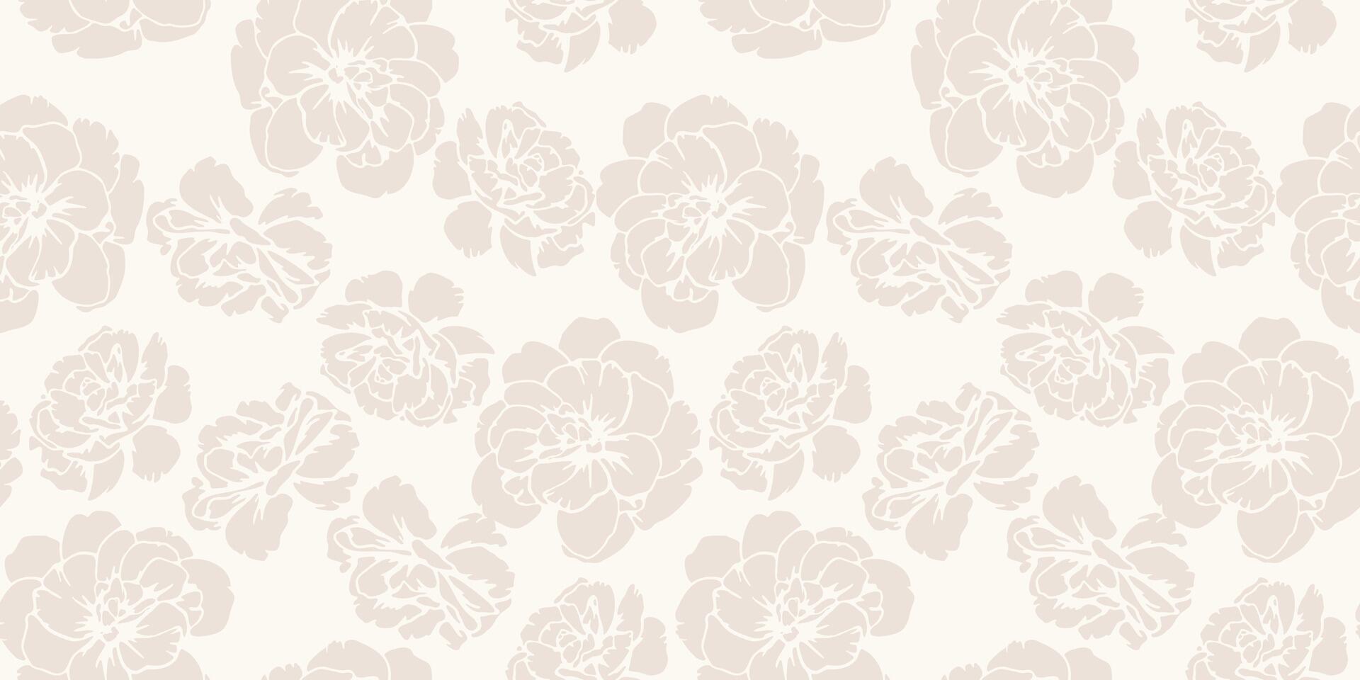 Pastel beige seamless pattern with abstract shapes buttercups, pansies. Monochrome contour silhouettes flowers print. hand drawn. Plain nature ornament for designs vector