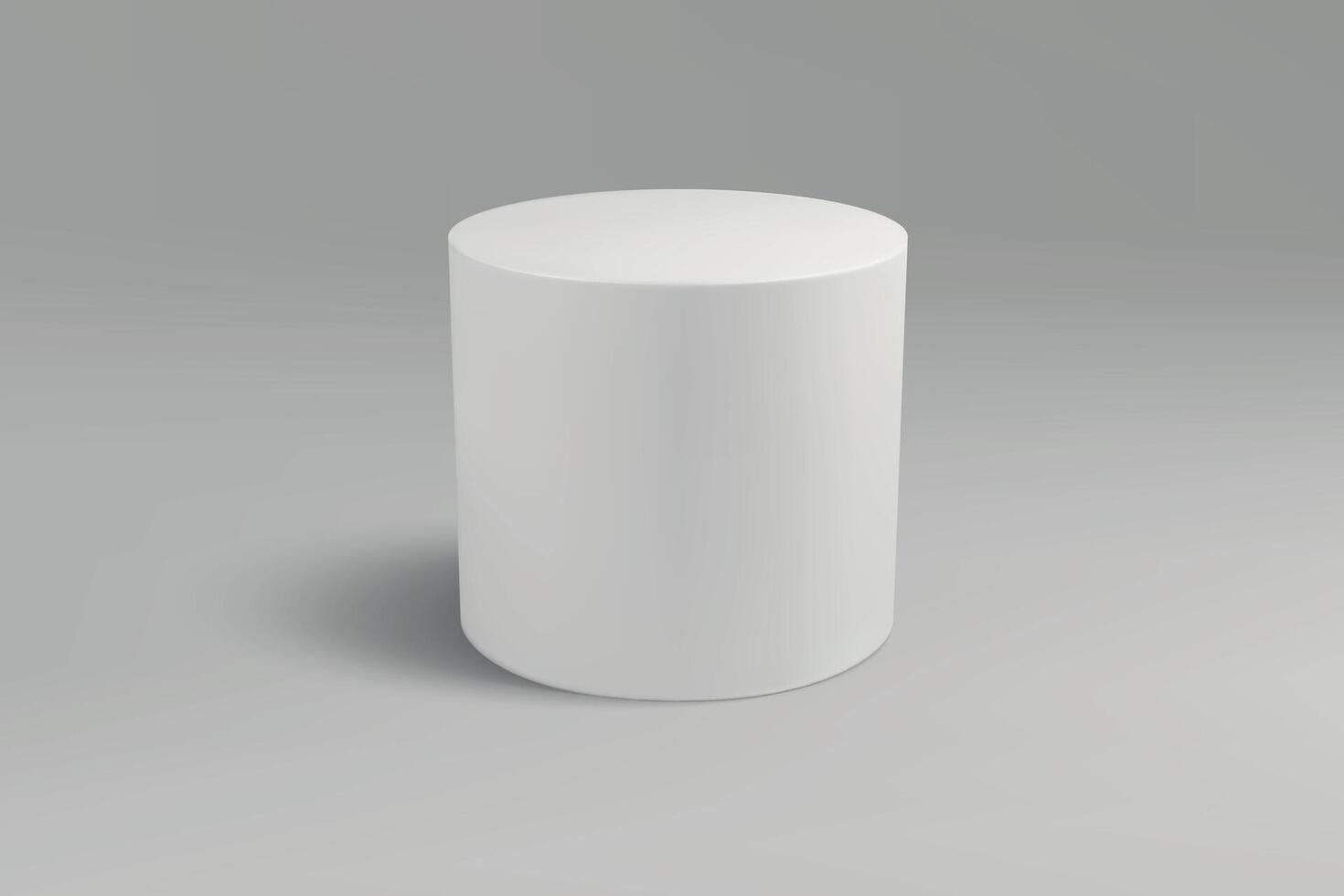 White cylinder on a gray gradient background, casting a soft shadow. vector