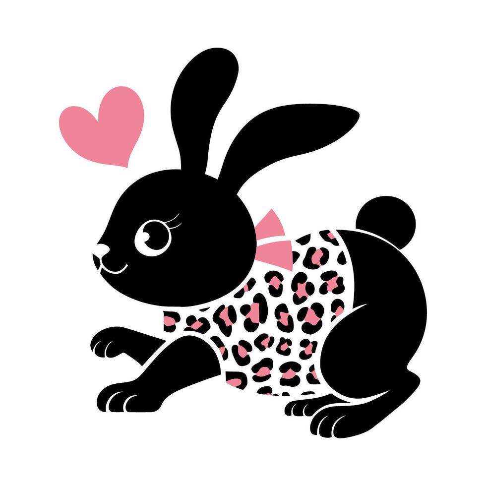 Stylish Bunny with Pink Leopard Print and Heart Illustration vector