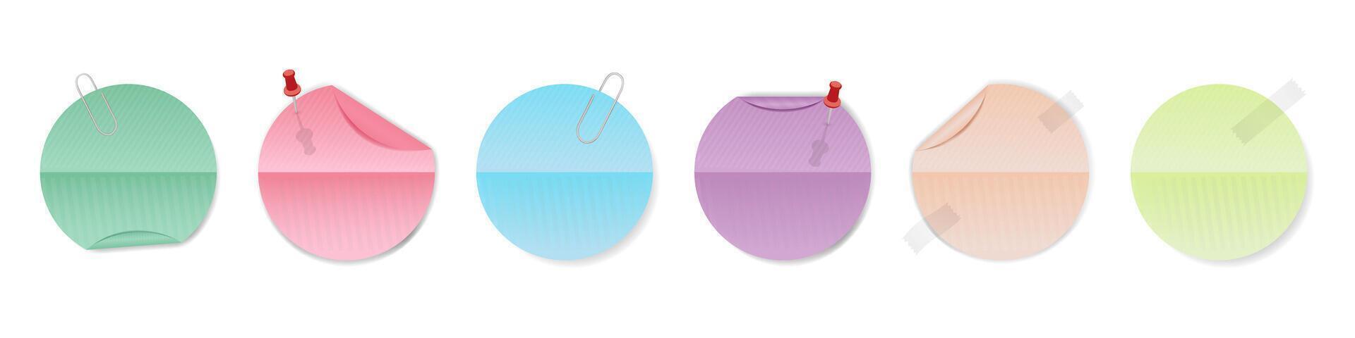 set of realistic pastel stickers for notes, round bright multi-colored adhesive stickers vector