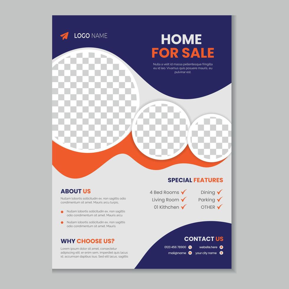 diseño de plantilla de volante de bienes raíces de venta de casas vector