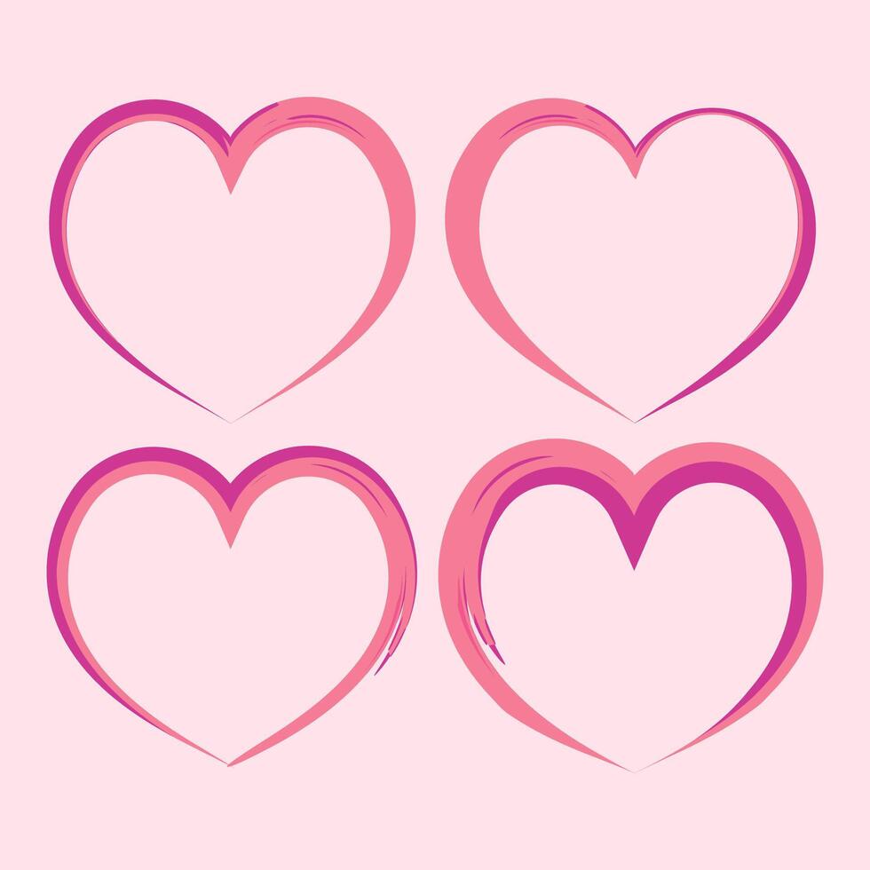 Heart shapes frame or border with a hand-drawn, thick and expressive brushstroke style. For graphic design applications, frame text or images, for web design, serving as decorative elements. vector