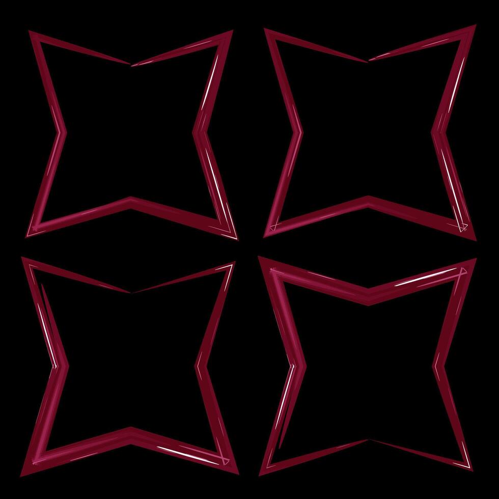 Set of four star-shaped frames. Modern and dynamic aesthetic ideal for graphic design projects. Perfect for framing text, images, or decorative elements, digital art compositions, social media banner. vector