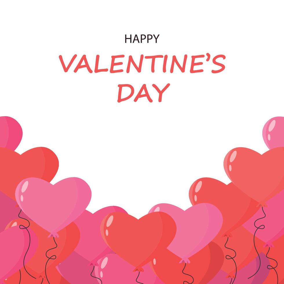 Happy Valentine's Day greeting card with heart shaped balloons. vector