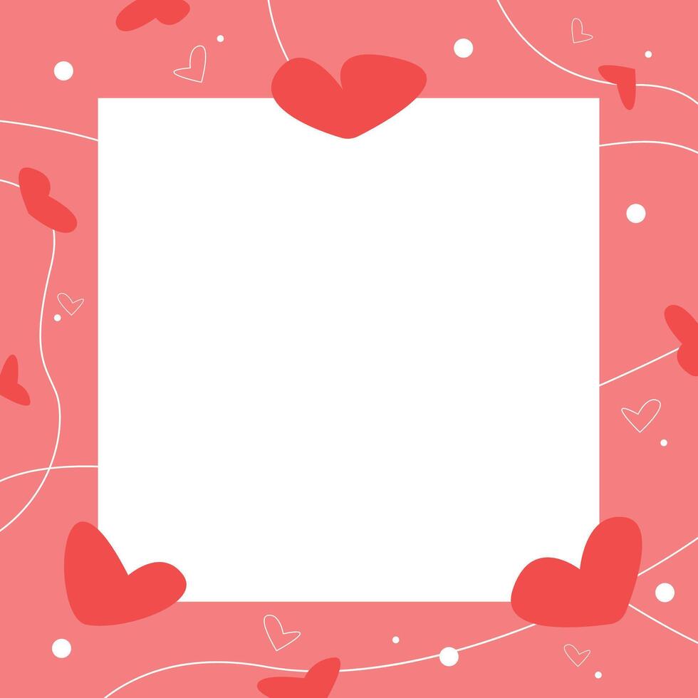 Postcard, frame for Valentine's Day with hearts, lines. Design for wedding, romance, love. vector