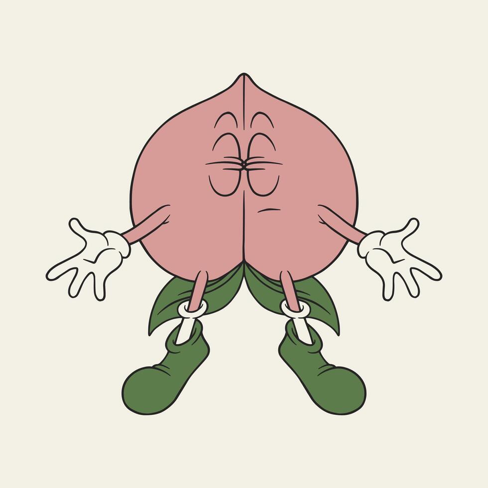 flying peach retro cartoon mascot vector