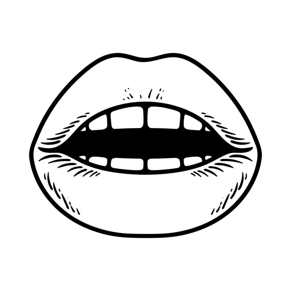 lips with teeth cartoon isolated drawing line style sketch classic vintage design illustration vector