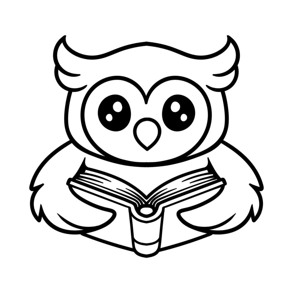 fun cute owl reading book cartoon character isolated drawing line style sketch classic vintage design illustration vector