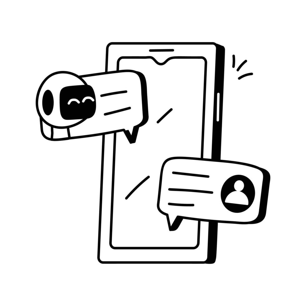 Grab this creative icon of robot chatting in trendy hand drawn stylee vector