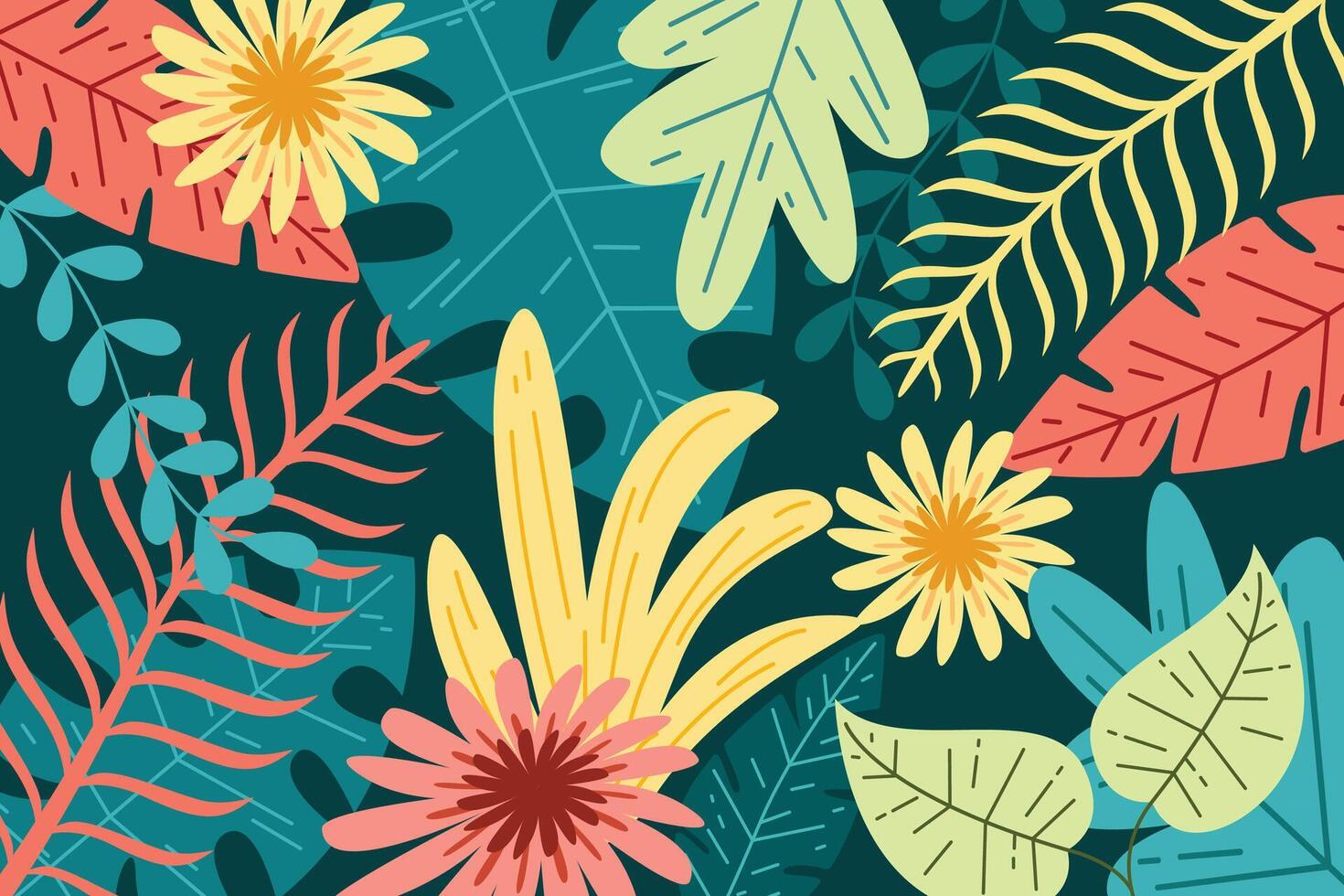 Hand drawn colorful tropical background vector