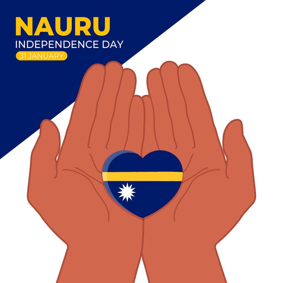 Nauru Independence Day January 31th. Nauru national flag heart in cupped hands. Template background design vector