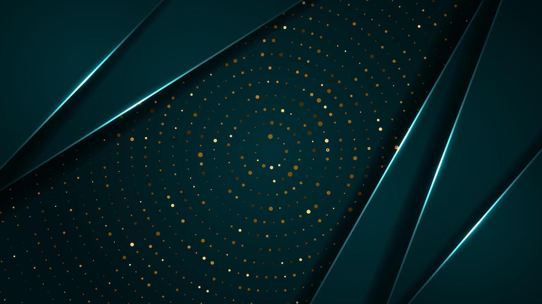 abstract dark green overlap layers with white light, circle Texture with silver and golden glitters dots element decoration. vector