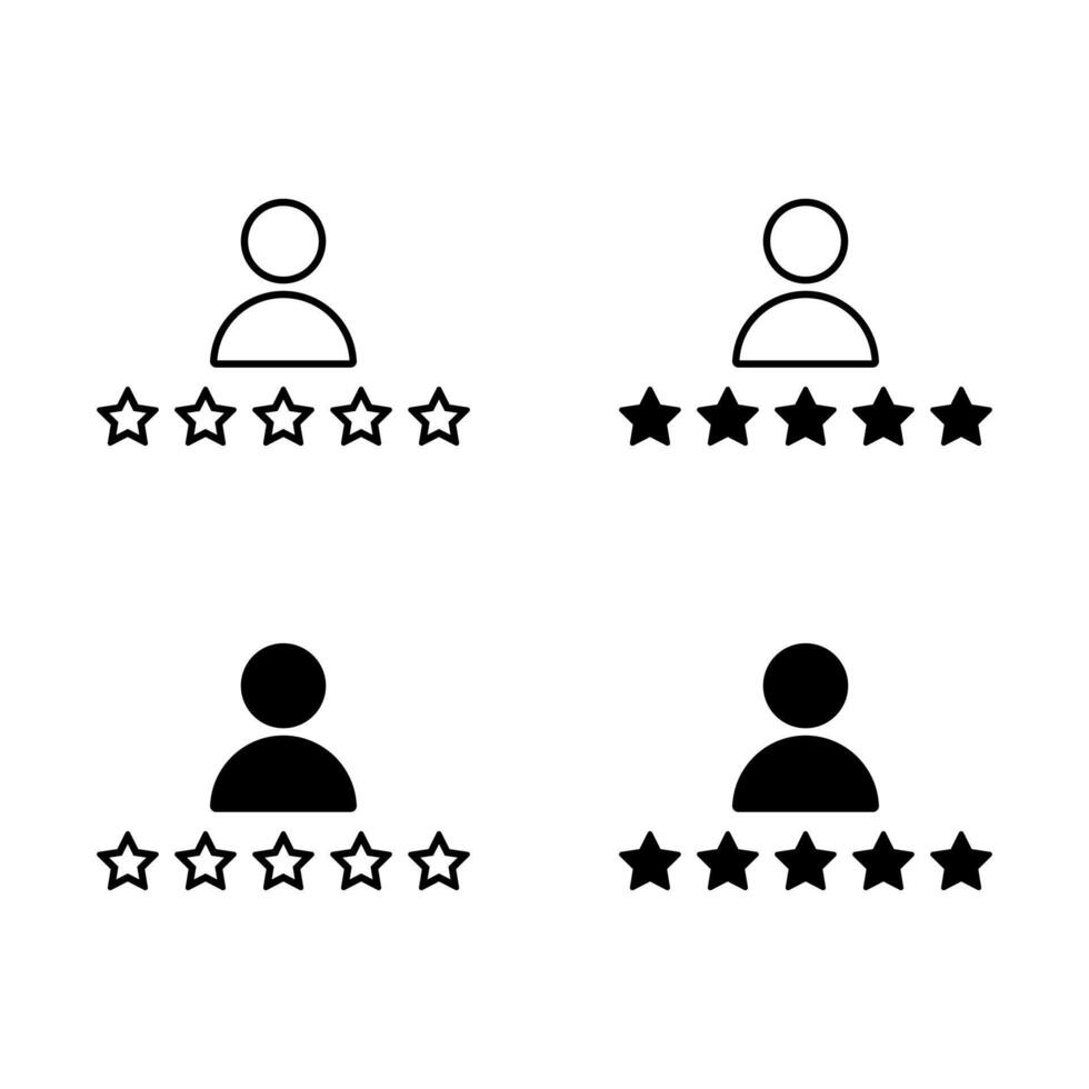 Customer review avatar icon set. Feedback profile with five star sign symbol vector