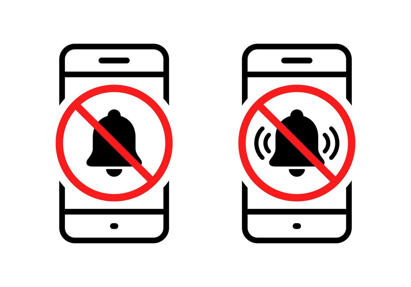 Bell forbidden sign on phone screen icon. Turn off notification symbol vector