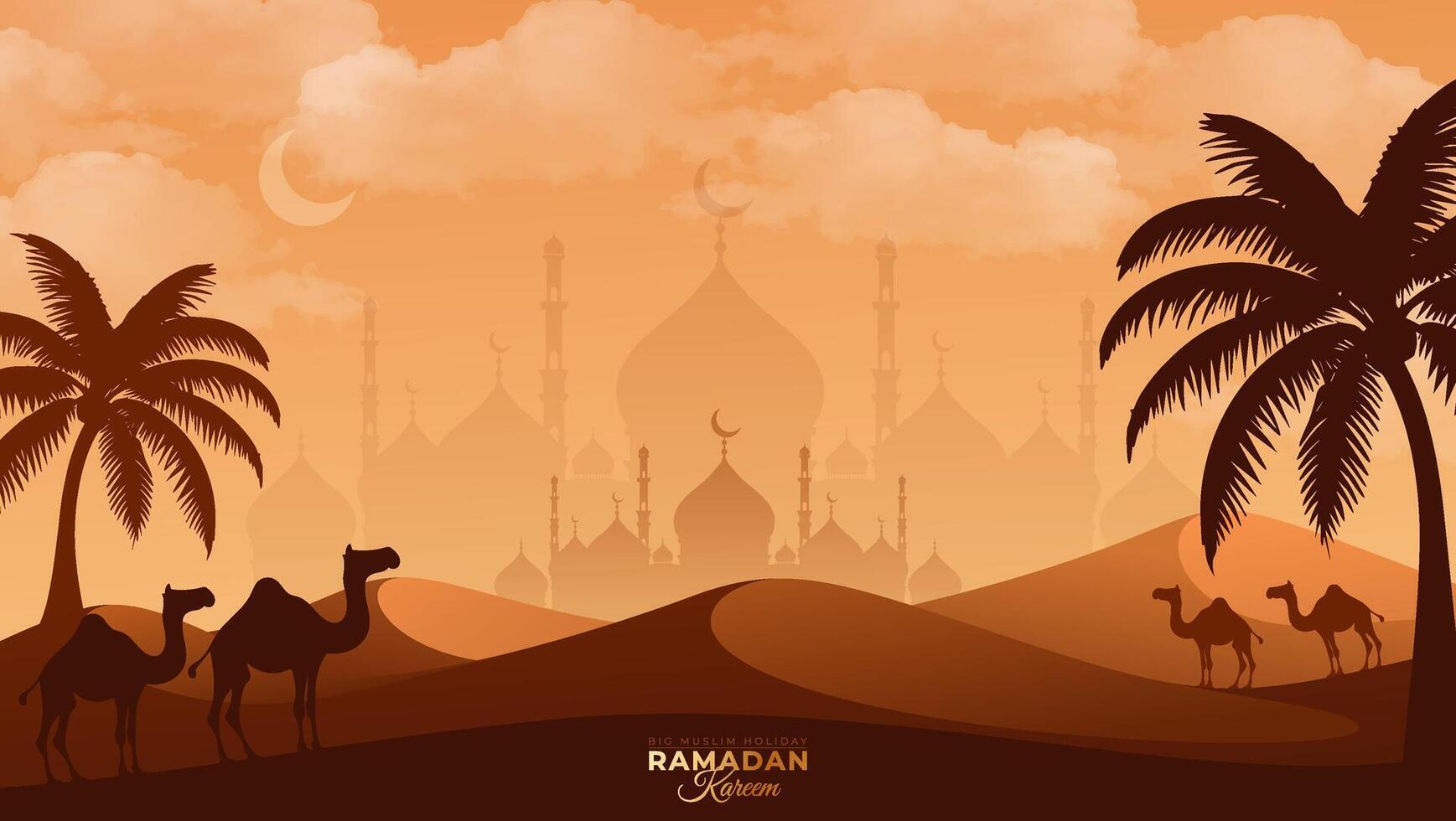 ramadan kareem illustration with desert scenery beautiful bright sky vector
