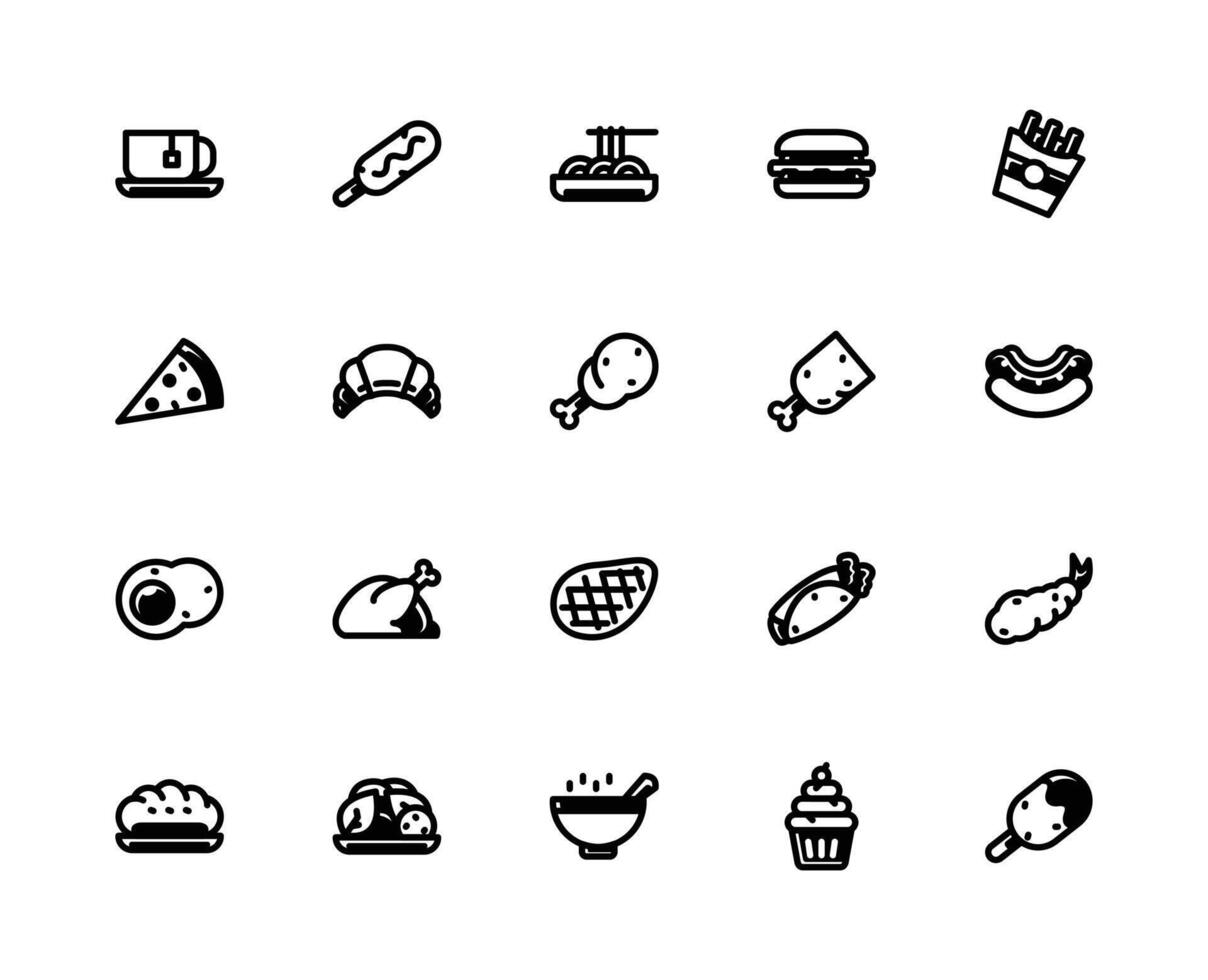 Western Food with Black Fill Icon Style. Food and Beverage Icon Theme. vector
