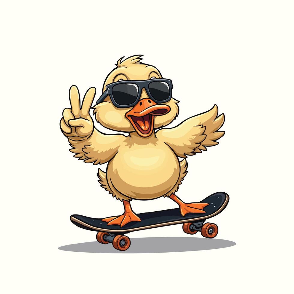 Cool Duck Skateboarding Peace Sign Illustration vector