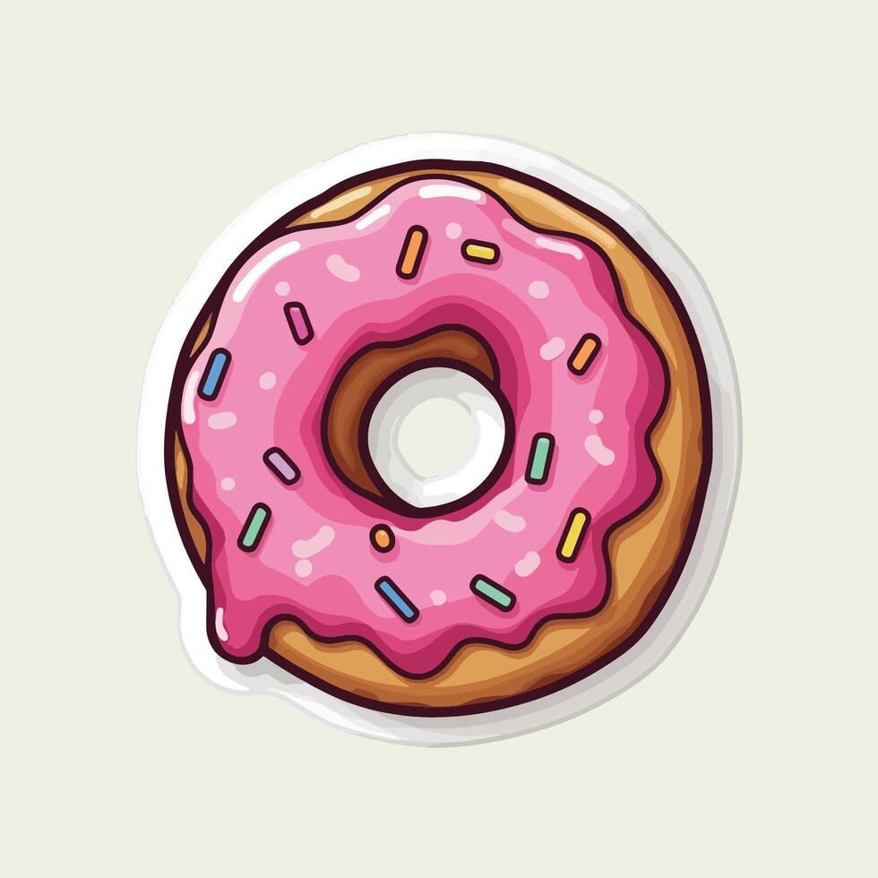 Adorable Donut with Pink Glaze and Sprinkles vector