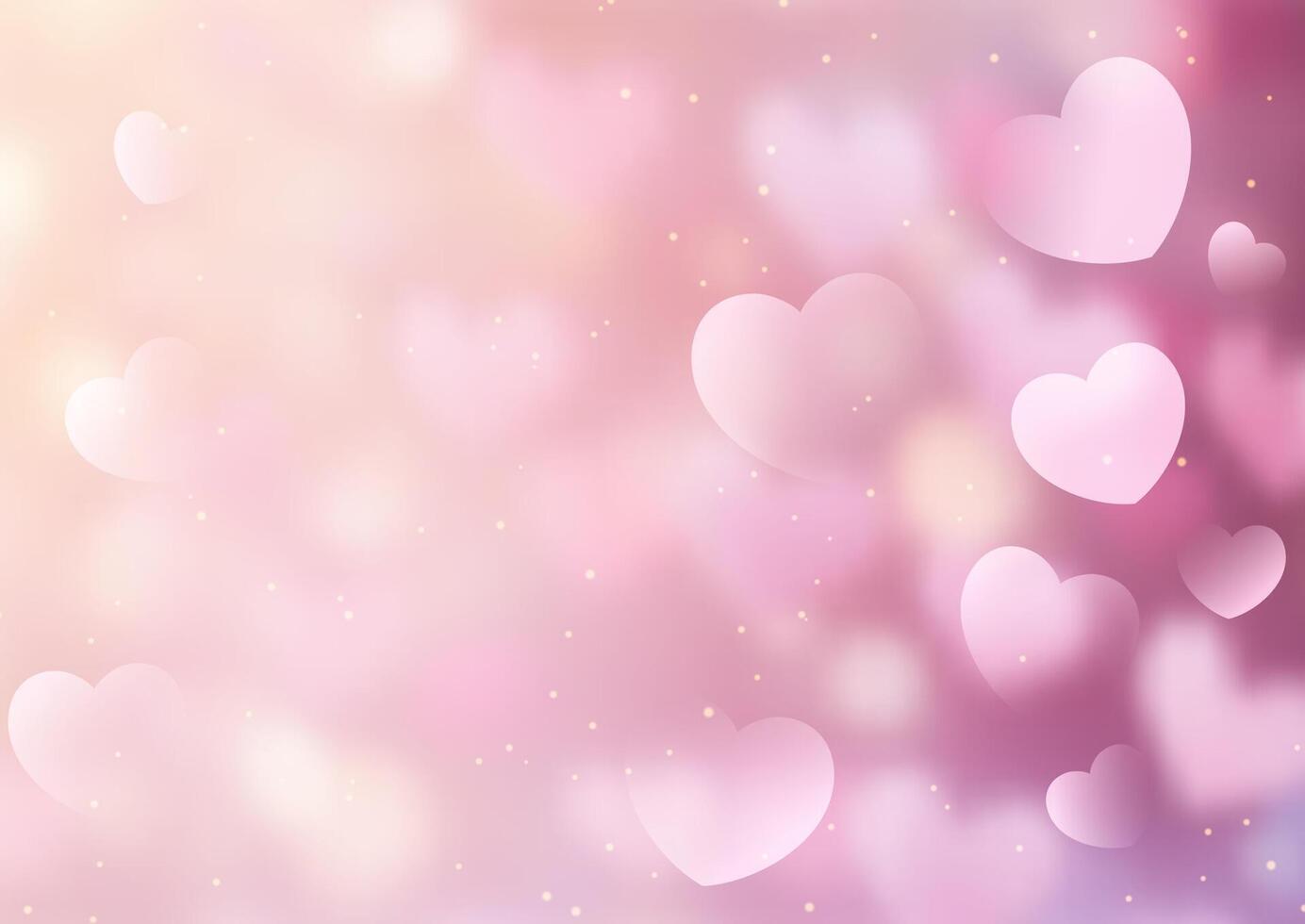Pastel pink Valentines Day background with heart shaped bokeh lights vector
