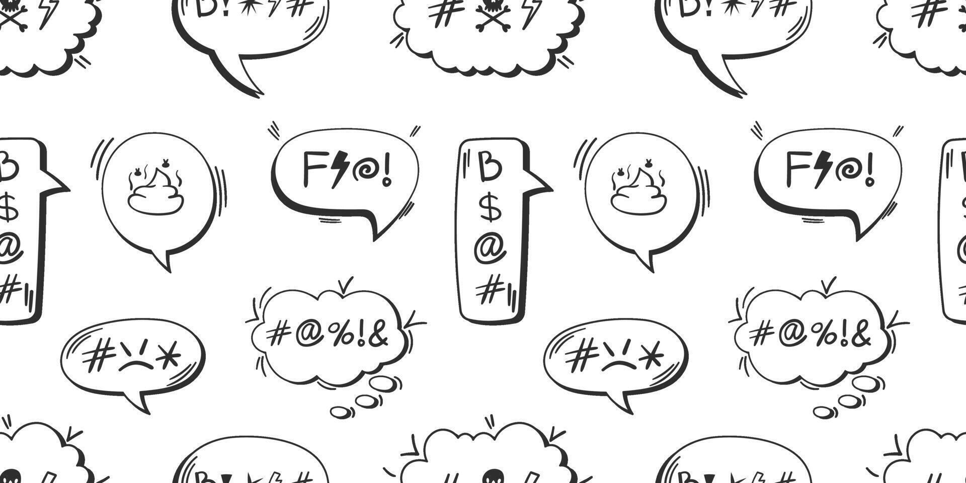 Comic Speech Bubble Pattern with Swear Symbols, Hand-Drawn Doodle Style, Ideal for Comic Strips, Digital Design, Backgrounds, and Humorous Illustrations vector